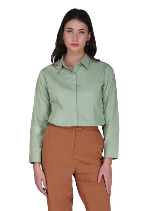 Women's Mint Green Formal Shirt with Full Sleeves and Button Down Design