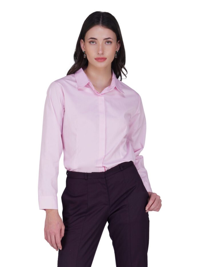 Elegant Pink Women's Formal Shirt - 100% Cotton, Relaxed Fit