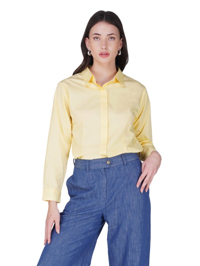 Women's Yellow Formal Shirt with Full Sleeves and Button Down Design