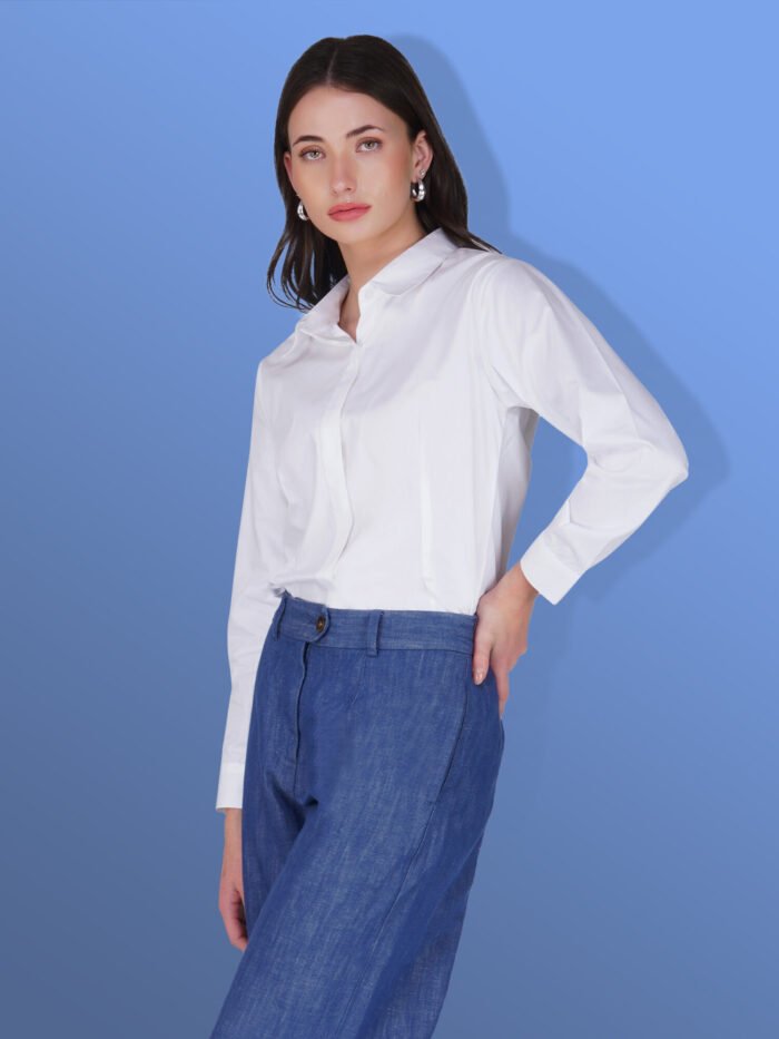 Classic White Women's Formal Shirt - 100% Cotton, Relaxed Fit