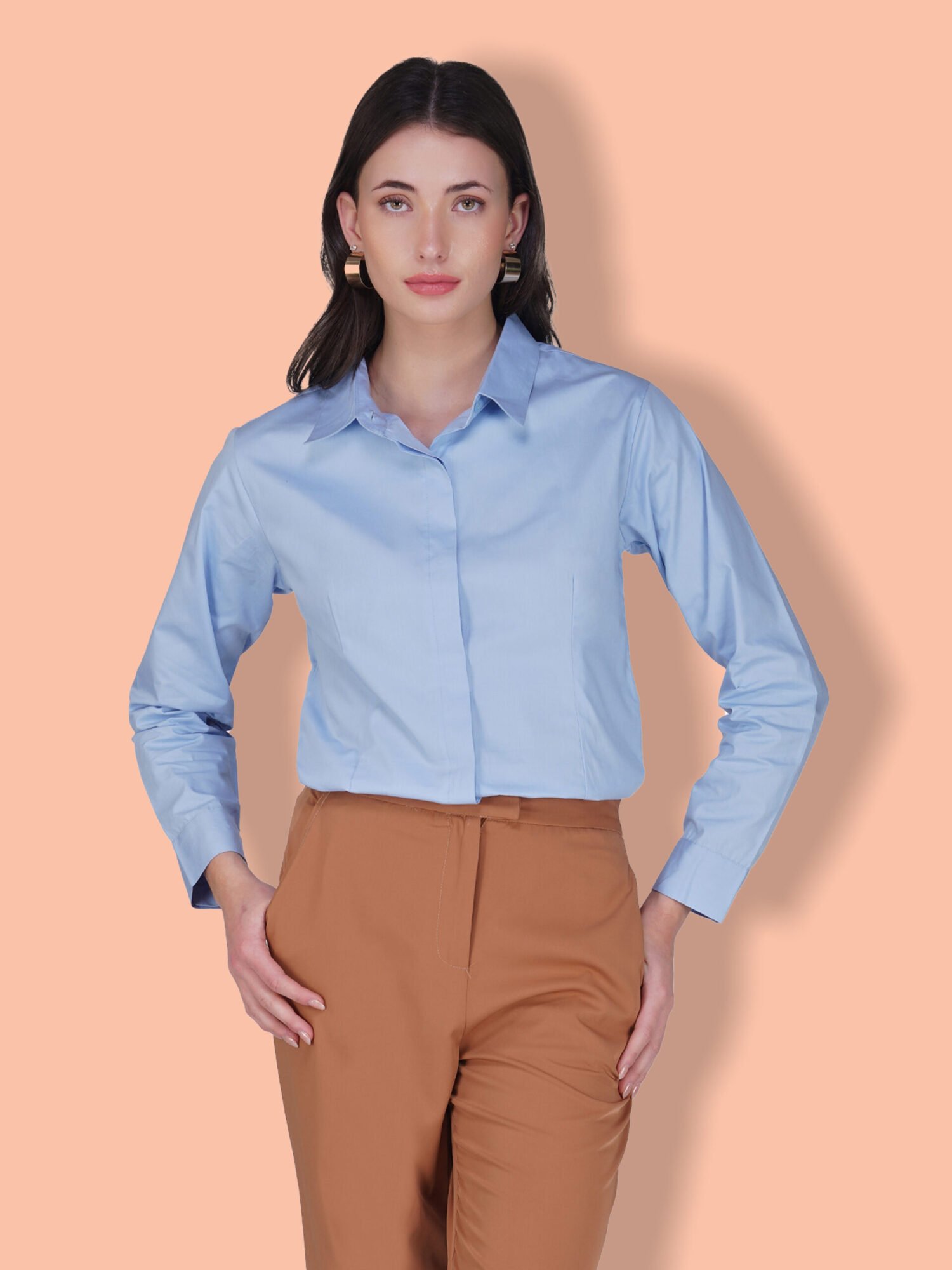 Sky Blue Women's Shirt Relaxed Fit, Breathable Fabric