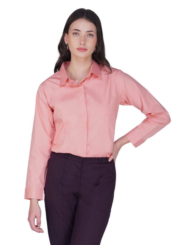 Elegant Women's Peach Formal Shirt - 100% Cotton, Relaxed Fit