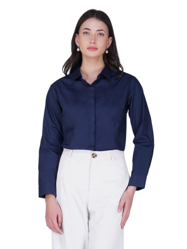 Classic Navy Women's Formal Shirt - 100% Cotton, Relaxed Fit